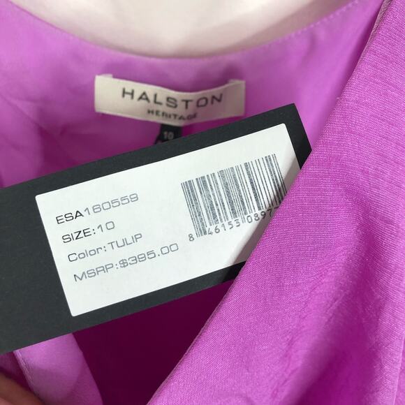 NEW Halston Heritage Sleeveless Flounce Bodice Long Formal Dress in Tulip Sz 10 - Picture 7 of 10